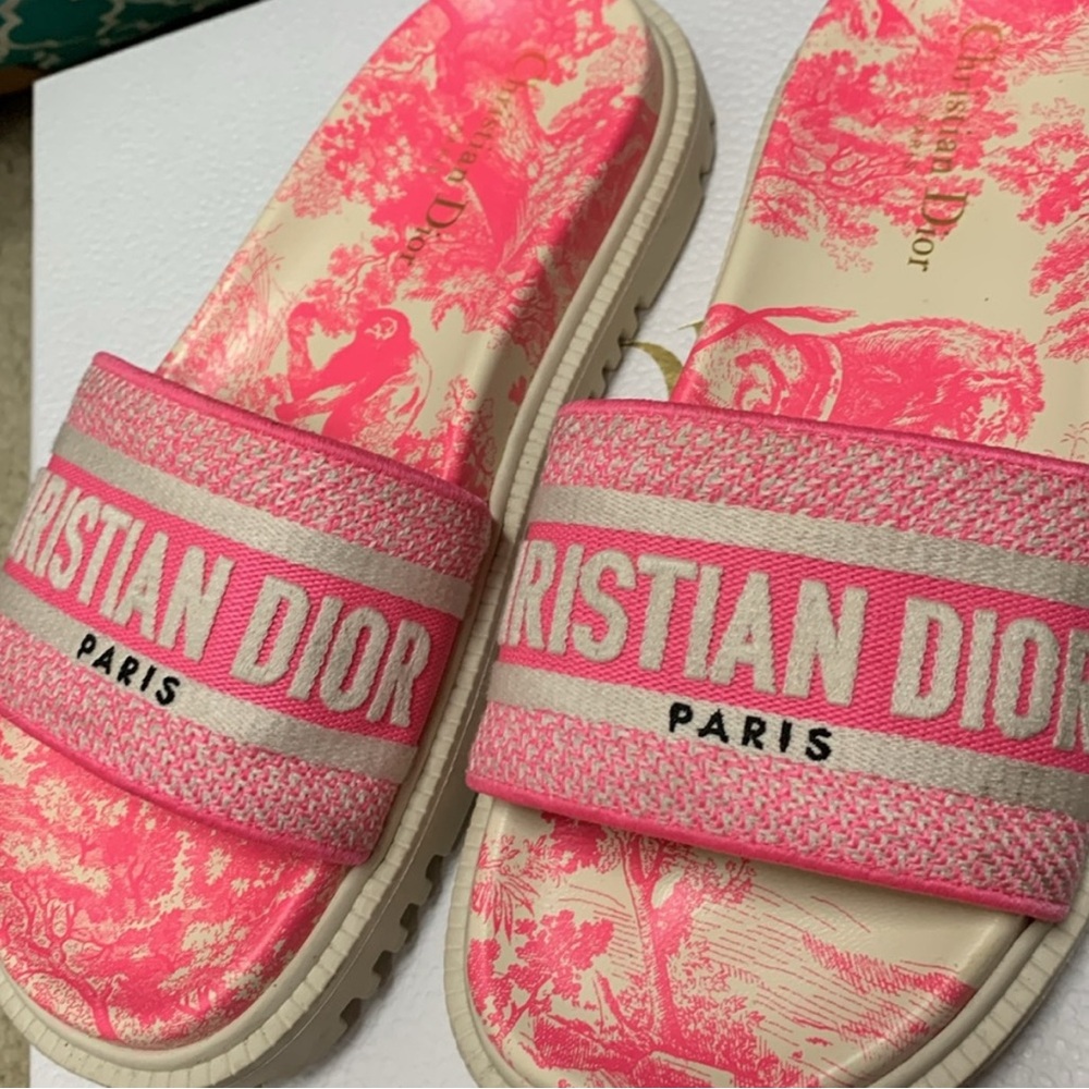 Dior White and Fuchsia Slide Sandals - Picture 5 of 6